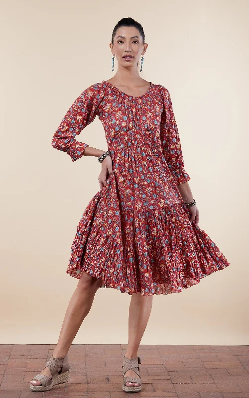 Adelita Dress, Long, 3/4 Sleeve, Tiger Lily