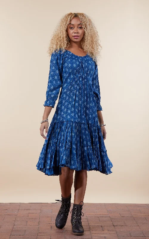 Adelita Dress, Long, 3/4 Sleeve, Tula Indigo