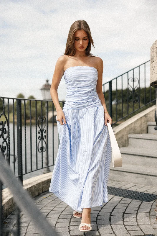 Avalee Strapless Maxi Dress - Blue Stripe