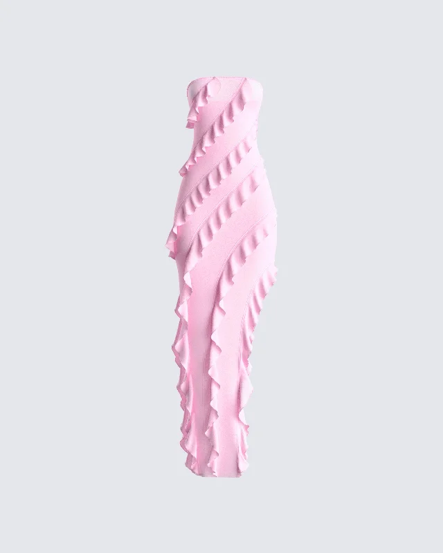 Blanche Pink Mesh Ruffle Dress