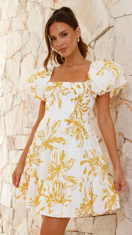 Bronty Mini Dress - Yellow Floral