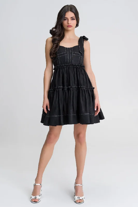 Claire Black Linen Corset Dress