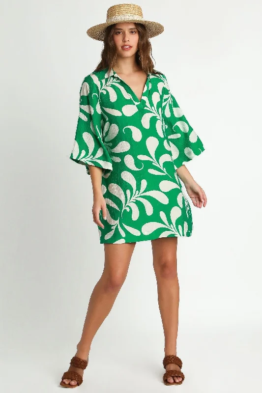 Tropical Escape Green Crinkle Dress