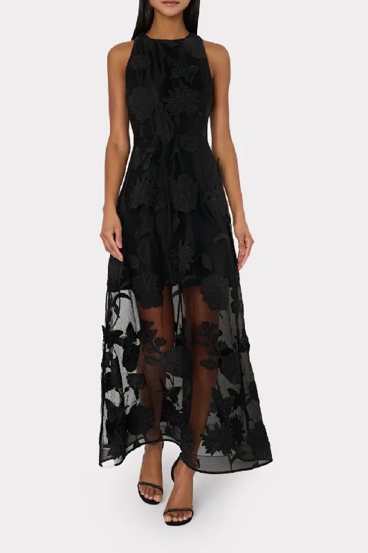 Hannah Butterfly Embroidery Dress - Black