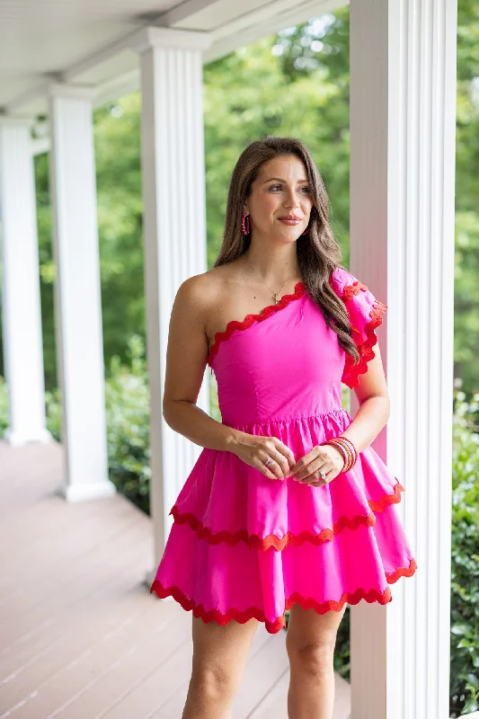 Breathtaking Hot Pink One Shoulder Dress