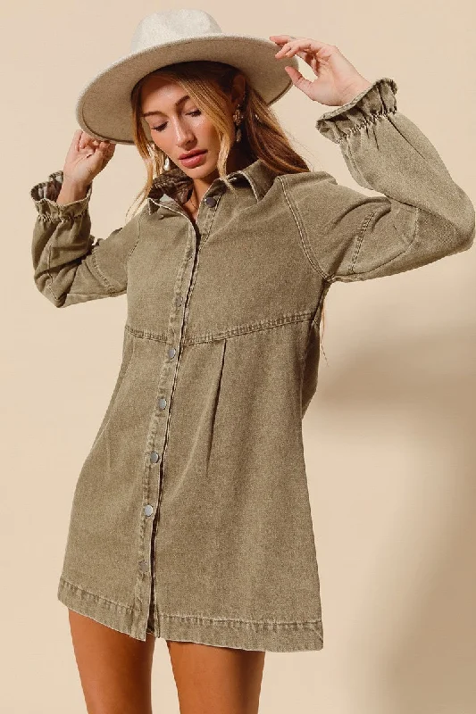 Kendra Denim Dress- Olive