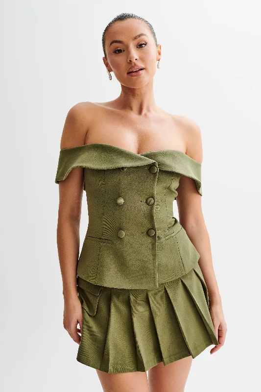 Krista Strapless Suiting Top - Military Olive