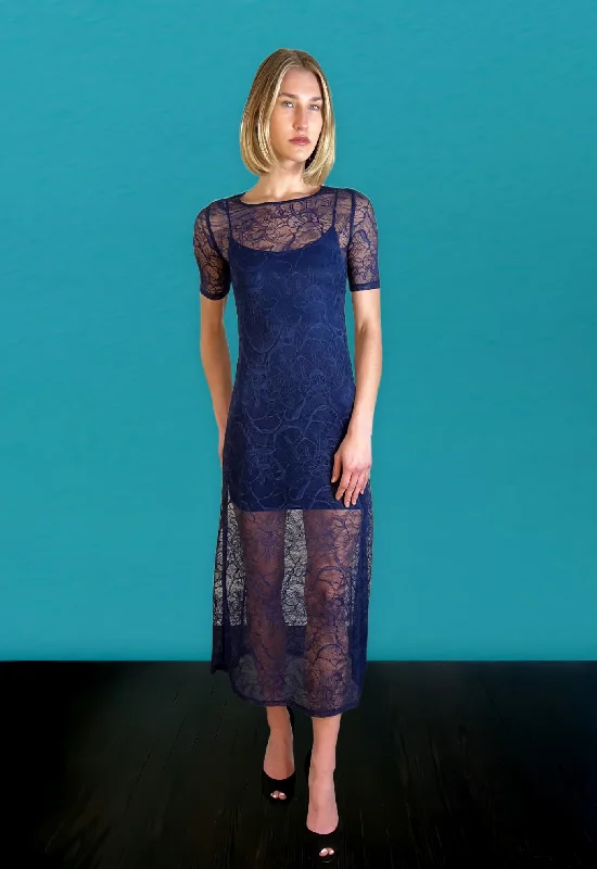 Lace Overlay Dress - Ink