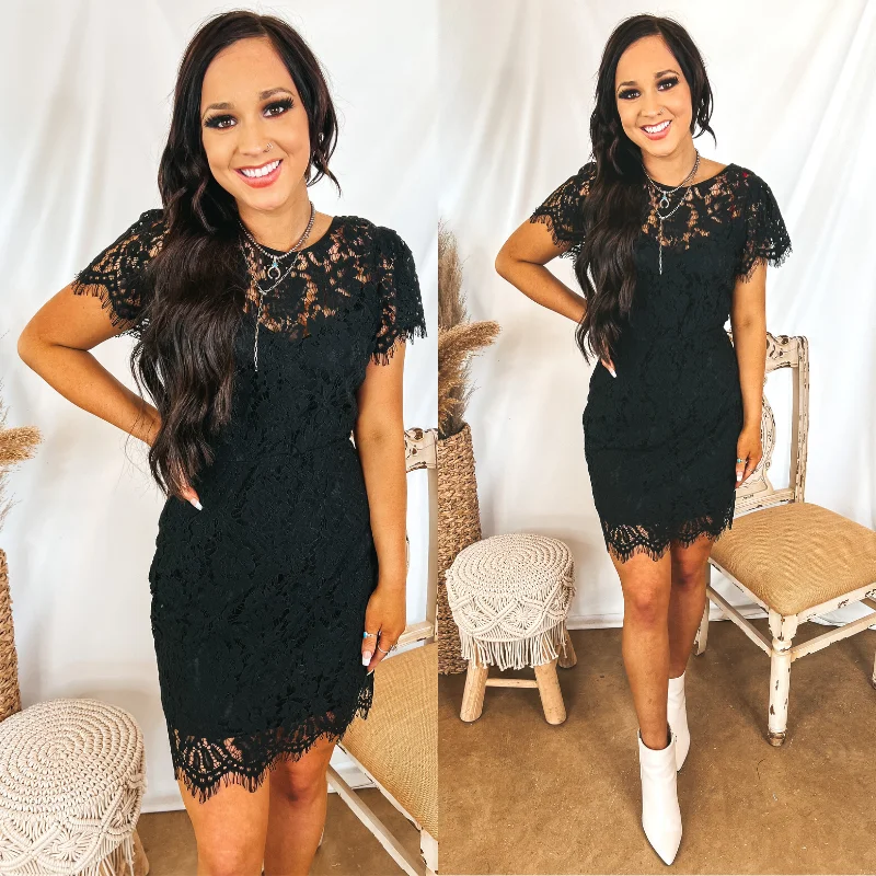 Last Chance Size Small | Social Butterfly Lace Overlay Fitted Dress in Black