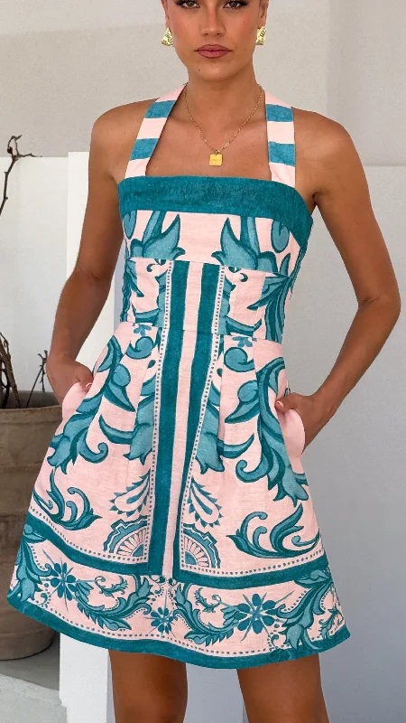 Maegan Mini Dress - Aqua / Pink Zayna