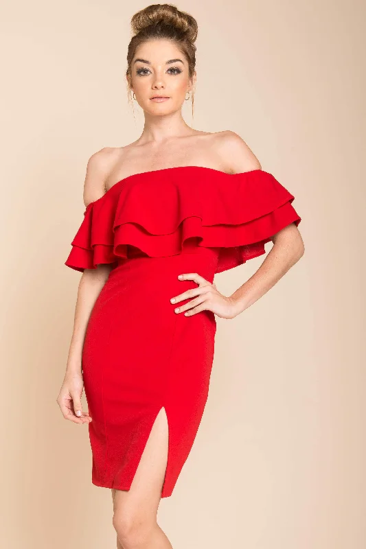 Manilla Ruffle Bodycon Dress Red