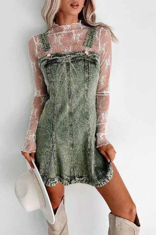 My Mission In Life Washed Denim Overall Dress (Olive)