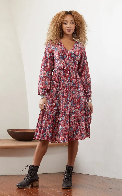 Ojai Dress, Short, Long Sleeve, Gypsy Red