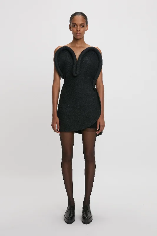 Padded Tube Detail Heart Mini Dress In Charcoal