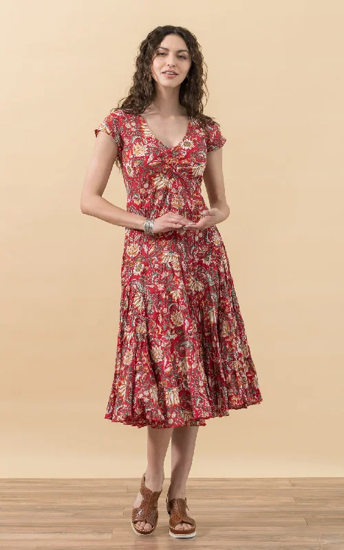 Paloma Dress, Long, Cap Sleeve, Masala Bloom