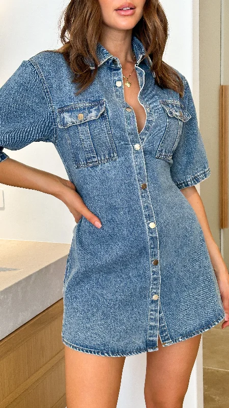 Raz Mini Dress - Mid Denim