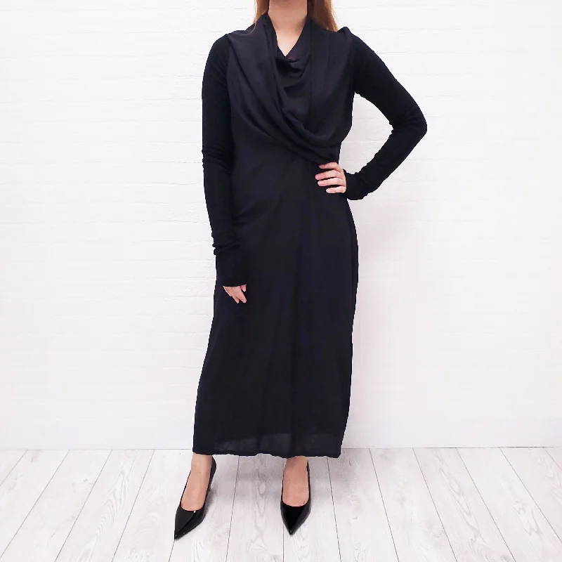 RICK OWENS BLACK SILK DRESS - SIZE 10 (SMALL FITS)