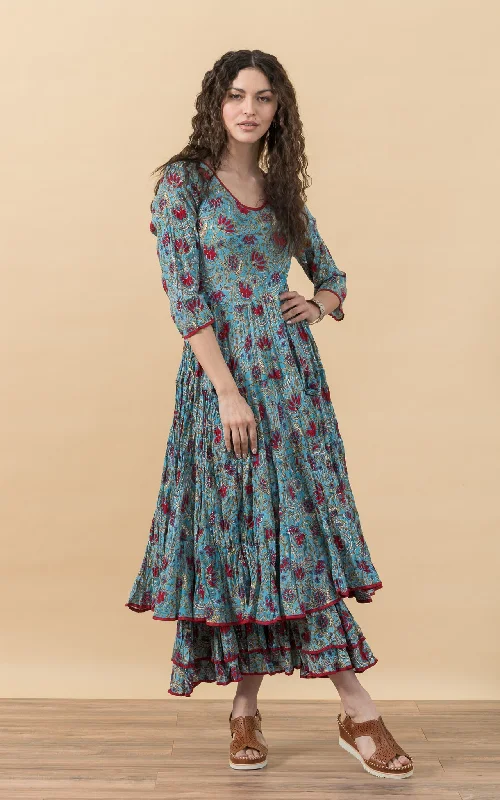 Santa Fe Dress, Long, 3/4 Sleeve, Mia's Garden