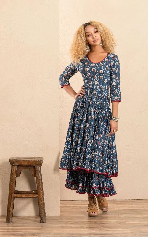 Santa fe Dress, Long, 3/4 Sleeve, Morning Glory