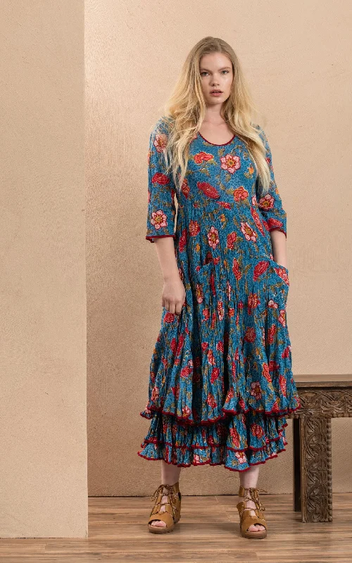 Santa Fe Dress, Long, 3/4 Sleeve, Siona Floral