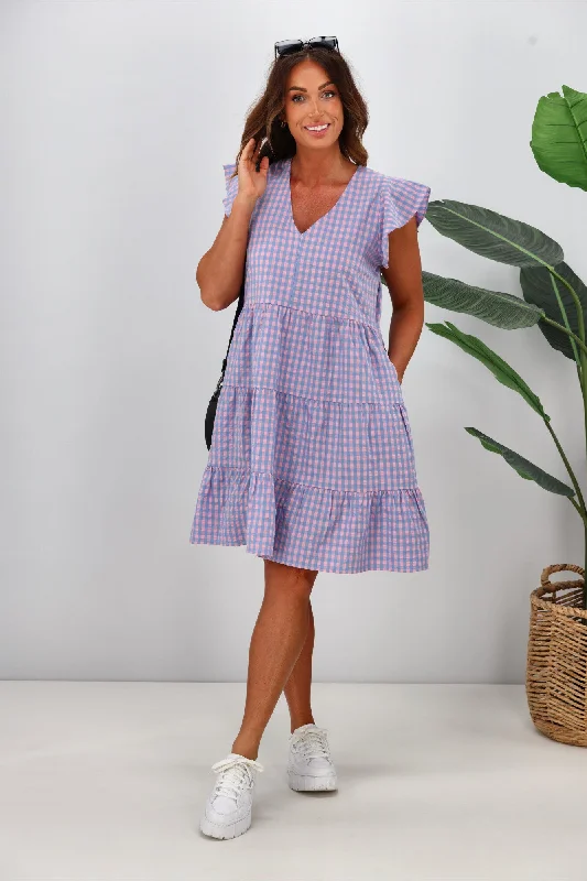 Sass Phillipa Dress Blue Pink Gingham