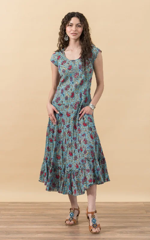 Sedona Dress, Long, Cap Sleeve, Mia's Garden