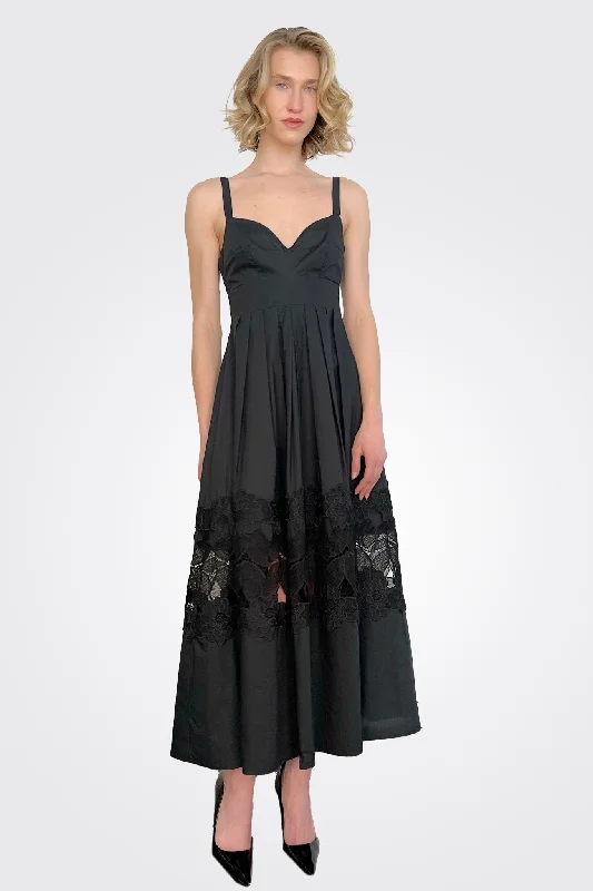 Sheer Lace Detail Dress - Black