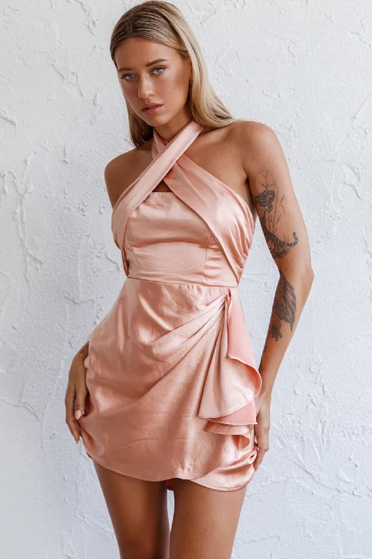 Stars Align Halterneck Satin Dress Peach