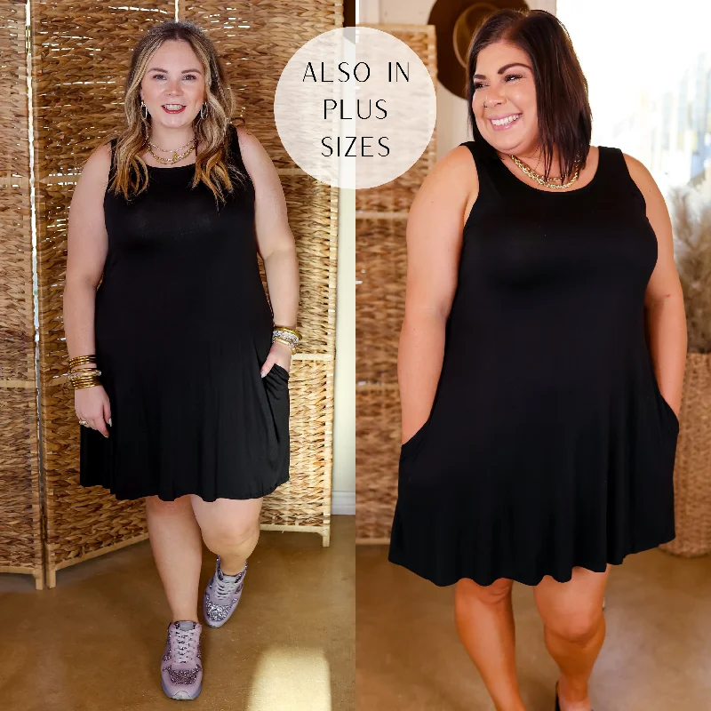 Heard The Story Solid Tank Dress with Pockets in Black