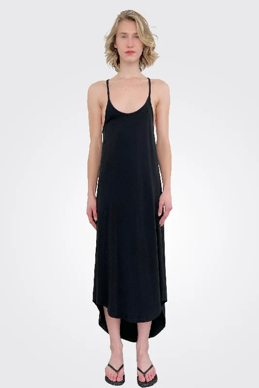 Terry V Neck Hi Lo Dress - True Black