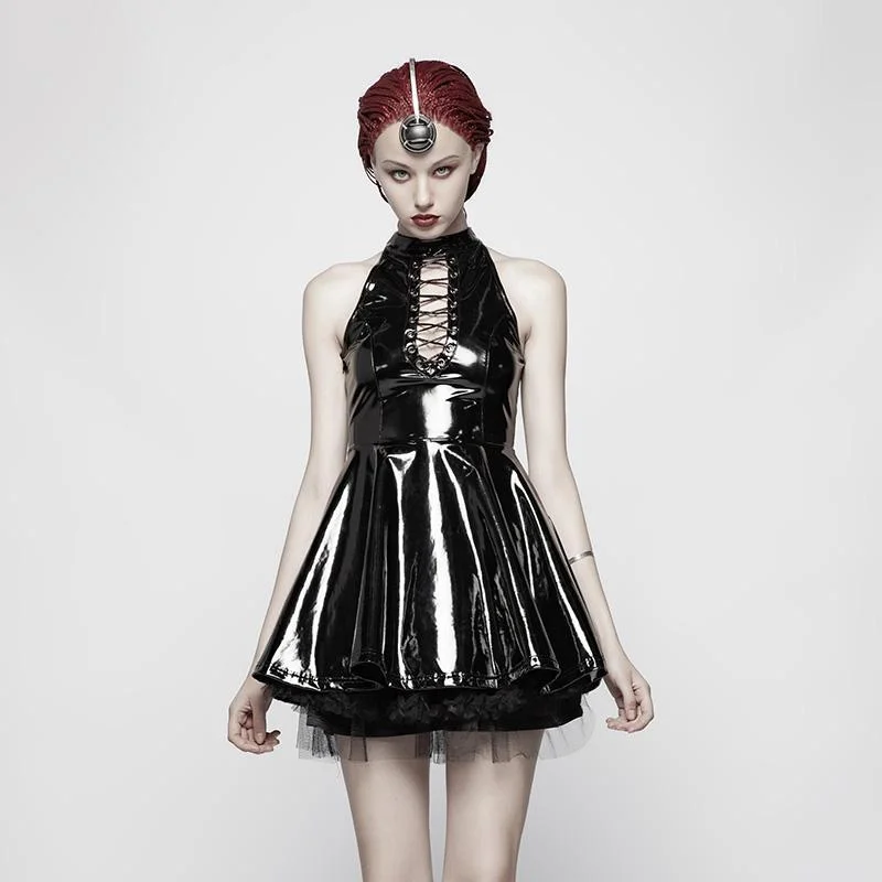 Women's Steampunk Latex Halterneck Mini Dress Halloween Costume