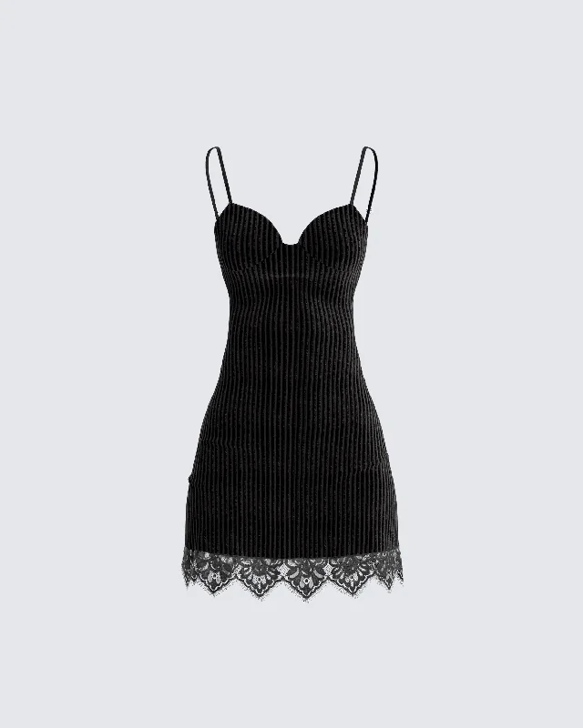 Yira Black Lace Trimmed Dress