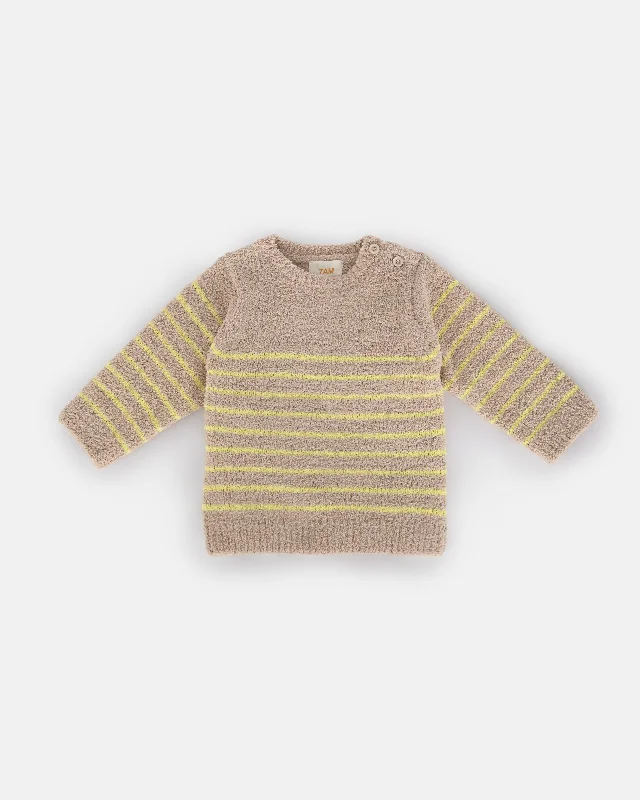 Long Sleeve Top Striped - Fuzzy | Pecan & Chartreuse