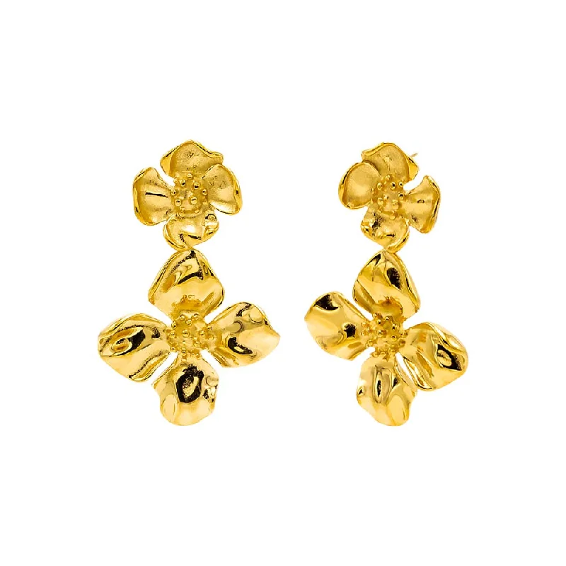 Double Graduated Flower Statement Stud Earring | 14K Gold Plated