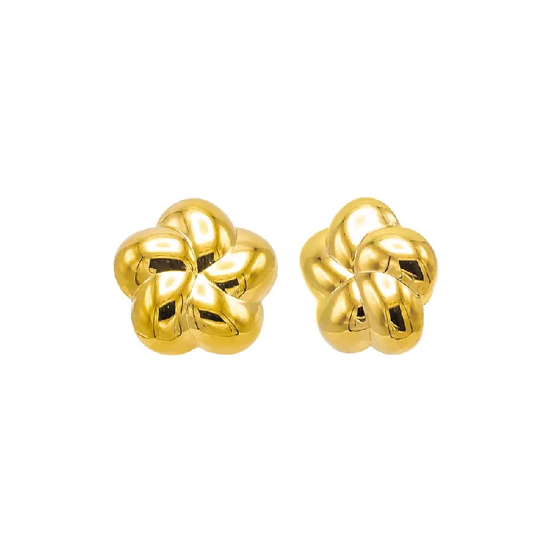 Solid Puffy Flower Stud Earring | 14K Gold Plated