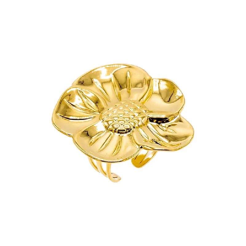 Solid Statement Flower Ring | 18K Gold Plated