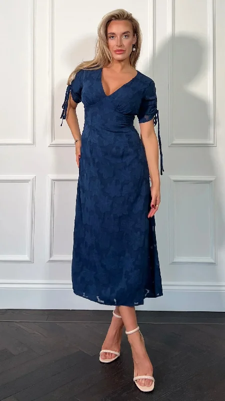 Emiliana Burnout Blue Tie Sleeve Midi Dress