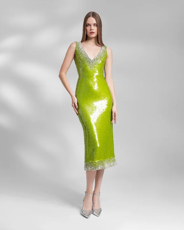 Fitted Sequins Pistachio Dress