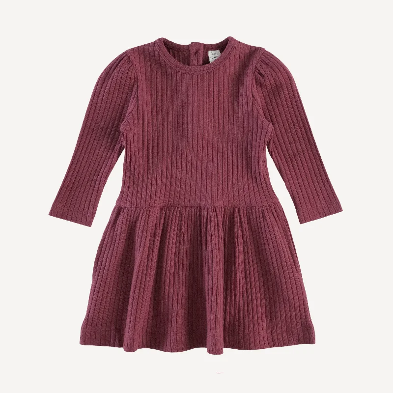 long puff sleeve drop waist dress | port | organic cotton wide rib