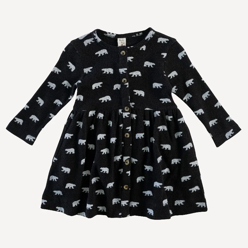 long sleeve button dress | tiny polar bear | organic cotton thermal