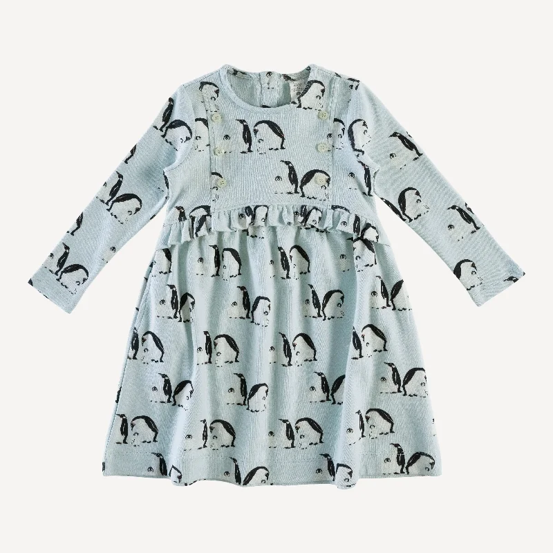 long sleeve button yoke dress | penguin family | organic cotton interlock