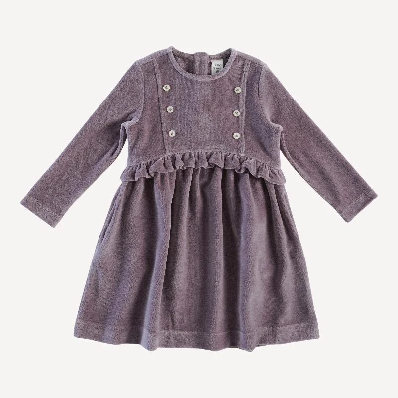 long sleeve button yoke dress | quail | organic cotton velour