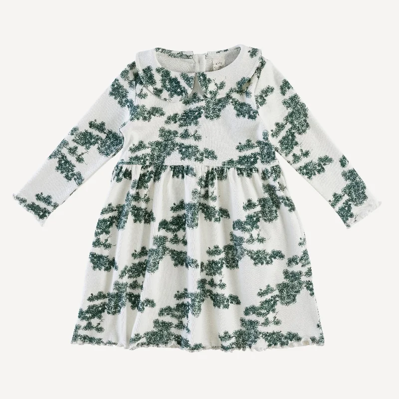 long sleeve lettuce peter pan dress | green pine | organic cotton interlock