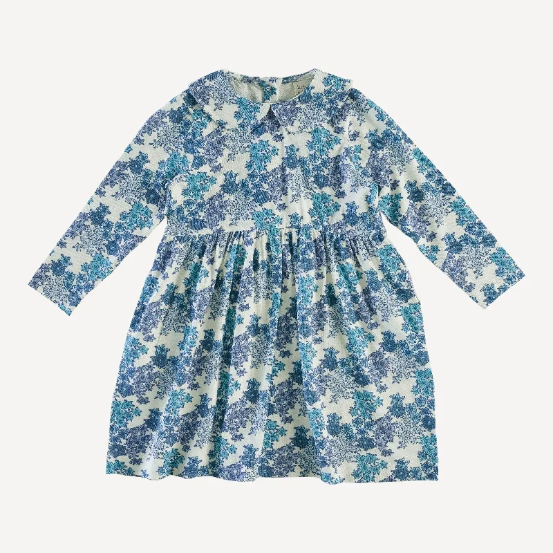 long sleeve peter pan dress | blue wildflowers | bamboo