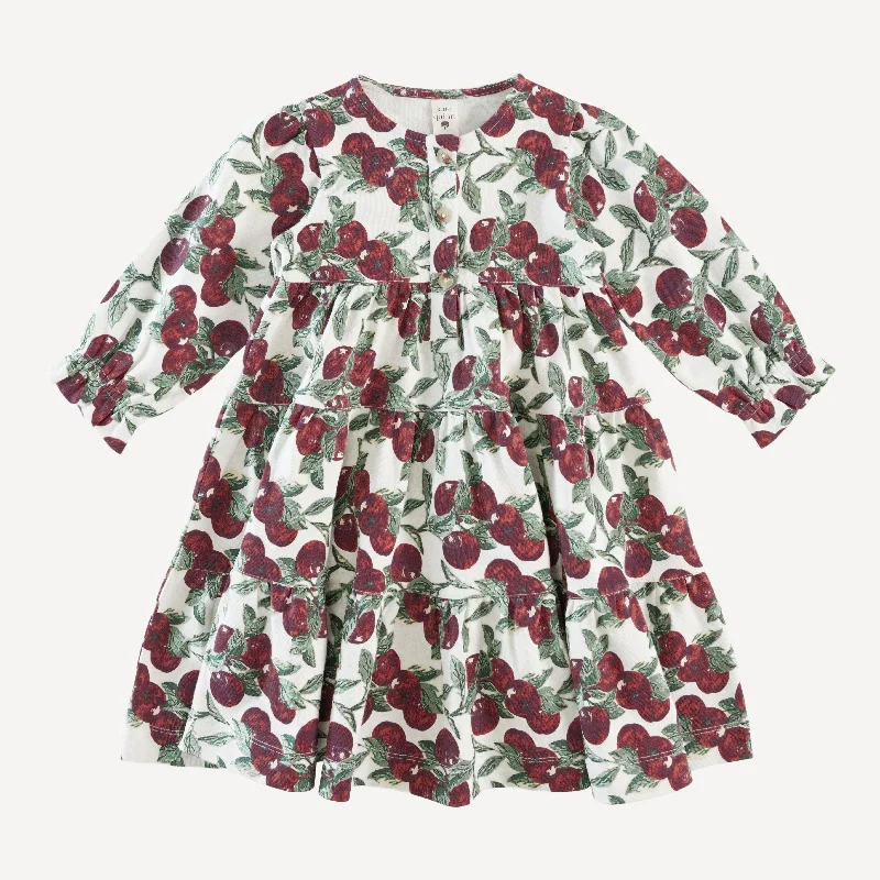 long sleeve prairie dress | apple branches | organic cotton interlock