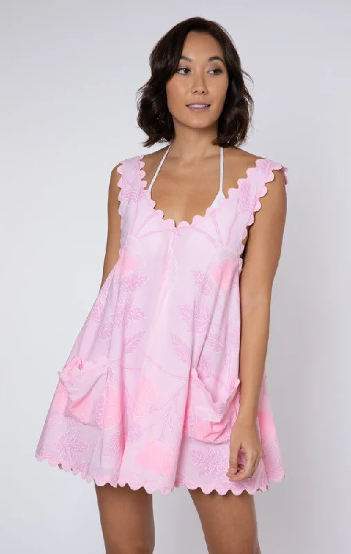 Low Back Dress W.Bellflower Block Print Pale Pink