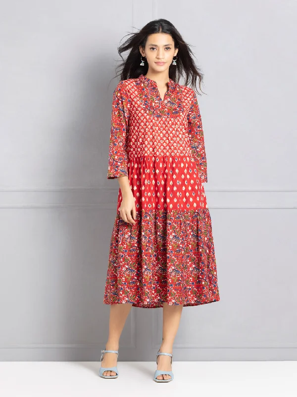 Maroon Printed Ethnic Dress