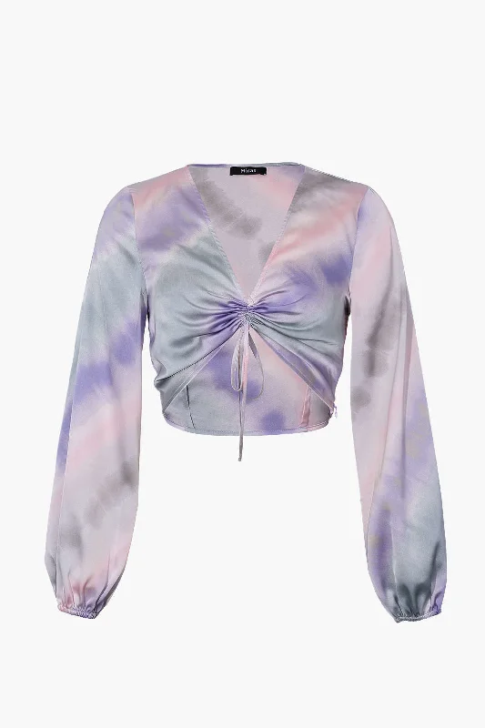 Tie Dye Satin Long Sleeve Top