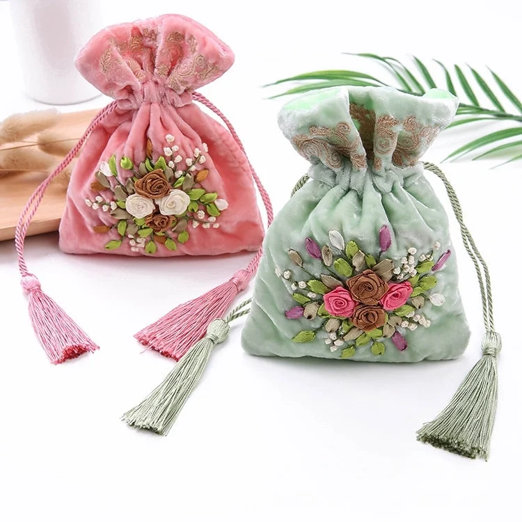 Flower Embroider Drawstring Sachet