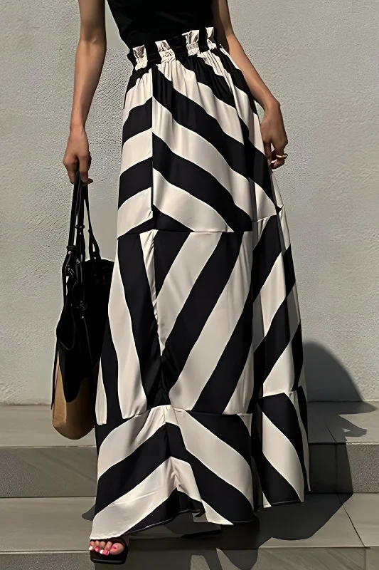 Black and White Striped Maxi Skirt